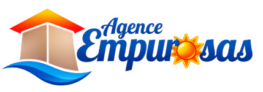 Logo d’Empurosas Immo avec maison, vague bleue et soleil.